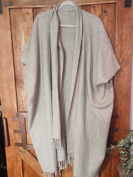 Tops - Cozy Fringe Knit Ruana Wrap - Light Gray